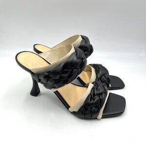 Guess Womens Size 9.5 Harlie Black Vegan Leather Braided Heels Sandals Shoes